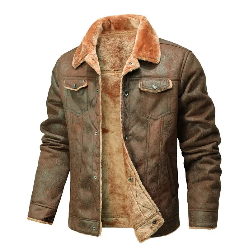 Men’s Suede Leather Jacket – Warm Winter Coat