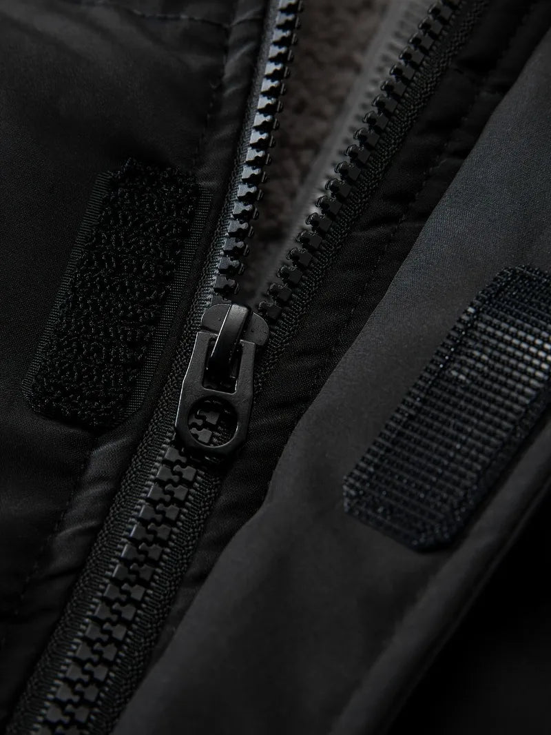 Winter Windproof Men's Faux Jacket Casual Polyester Coat with Detachable Hood Zip-Up Front Long Sleeves & Pockets Winter Clothes