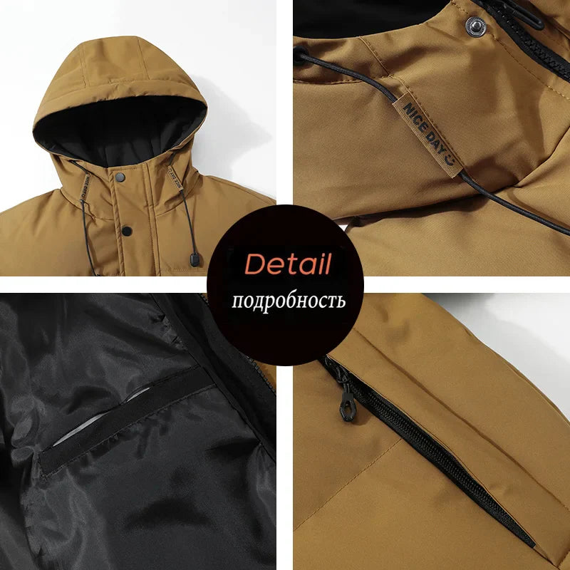 Men’s Winter Waterproof Puffer Jacket – Hooded Windbreaker Parka