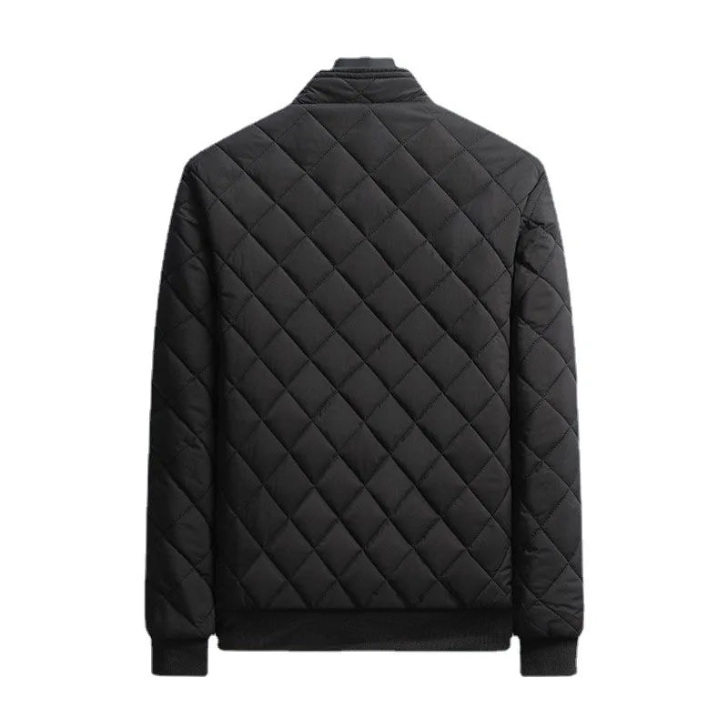 2025 Men’s Slim Fit Diamond Pattern Bomber Jacket – Fleece Lined Coat
