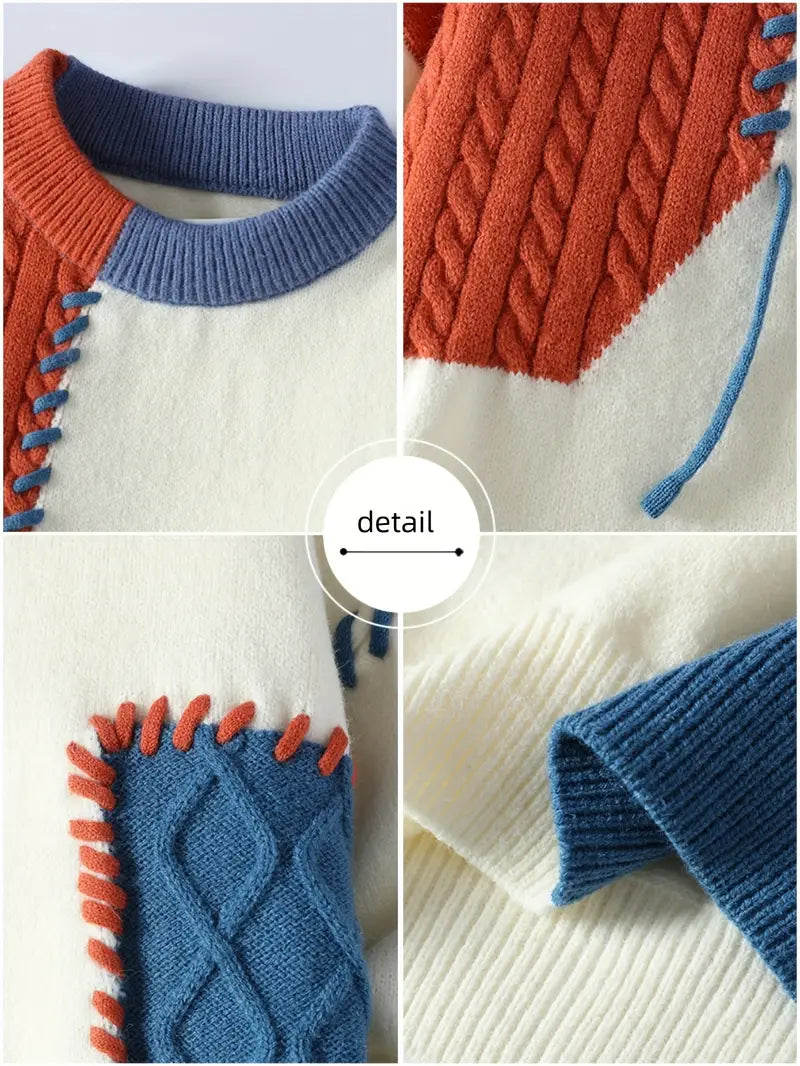 Commisely™ Patchwork Knitted Sweater – Vintage Colorblock Unisex