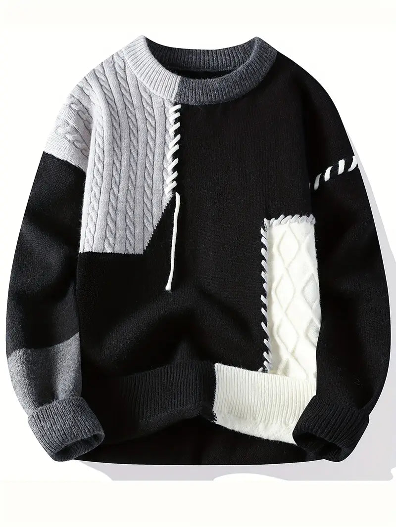 Commisely™ Patchwork Knitted Sweater – Vintage Colorblock Unisex